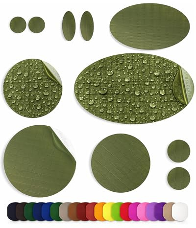 Stick-On Repair Patches for Down Jackets, Tents, 11 Pcs, Olive