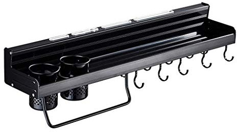 OQHAIR Cocina Sartén Cocina U Estante Montado En La Pared Organizador De Almacenamiento Colgante Estante De Pared con 12 Ganchos Negro Mate (Tamaño : 13.4 * 9 * 60cm) (Tamaño : 50cm) (Bla