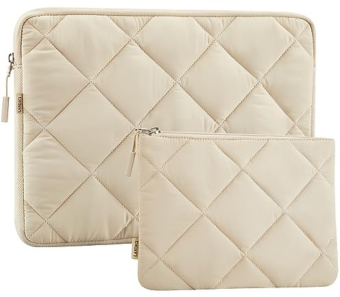 LANDICI Puffy Laptop Sleeve Case 13 13.3 Inch for MacBook Air 13 M1/M2/M3, MacBook Pro 13, Ipad Pro 13 2024, Cute Computer Cover Bag with Accessories Pouch, Apricot