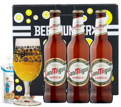 San Miguel Especial Spanish Lager 330ml Bottles Gift 3 Pack with Branded Glass - World Beer Gifts for Men and Women, Beers and Lagers Offers, Craft Beer Gift Set, Mens Birthday Gifts for Him for Her