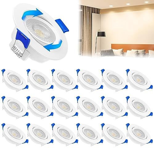 YRHome LED Einbaustrahler Schwenkbar 5W 230V Flach Bad Einbauleuchten Deckenspots Badleuchte Mini Einbauspot Deckenstrahler für Küche Bad Wohnzimmer Schlafzimmer Flur (20er 5W, Warmweiß, Typ A)
