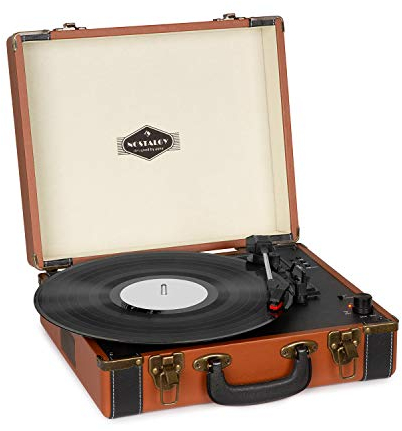 auna Jerry Lee BT - Reproductor de Vinilo, Tocadiscos, Discos de Vinilo, Tocadiscos de Vinilo, Altavoces estéreo, Bluetooth, Grabación y reproducción, USB, AUX, 33/45/78 RPM, 3 tamaños, Marrón Oscuro