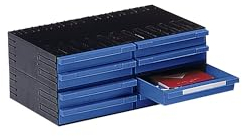 kaiserkraft | Schubladenmagazin aus Polystyrol | HxBxT 202 x 482 x 344,5 mm | 8 Schubladen | blau