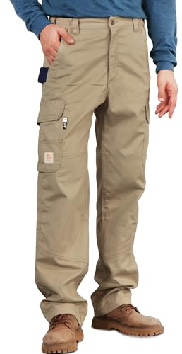 BOCOMAL FR Pants for Men Utility Cargo Pockets Flame Resistant/Fire Retardant Carpenter Water Oil Repellent Finish Khaki