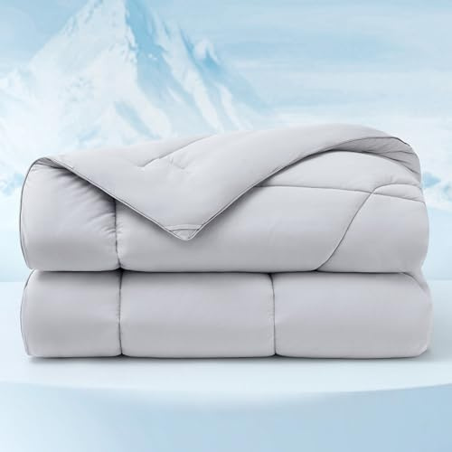 Bedsure Cooling Comforter Queen Size - Cooling Blankets for Hot Sleepers, Lightweight Comforter for Summer with Dual-Sided Cool Tech, Soft Breathable Cold Blanket for Sleeping, Grey, 88x88 Inches