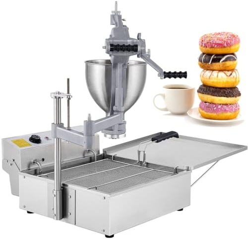 9L Capacity Hopper Donut Fryer Manual Commercial Mini Donut Maker 3000W Donut Fryer Commercial 3 Donut Moulds Donut Machine Maker Adjustable Thickness Commercial Donut Maker