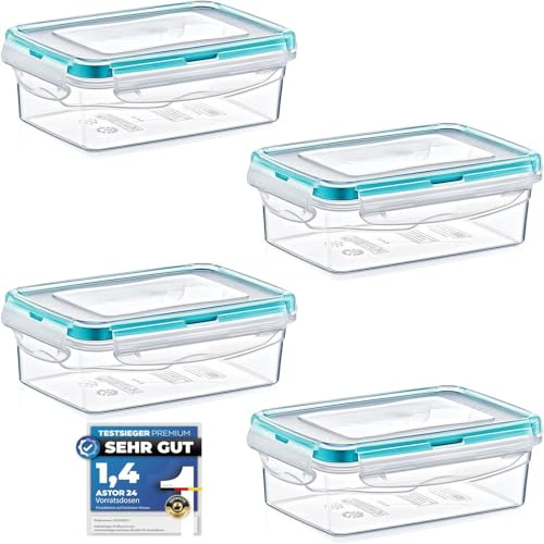 astor24 Premium Frischhaltedosen - Mealprep - 4x 480ml - 100% luftdicht und auslaufsicher -40 bis +100 Grad - Aufbewahrungsbox - Vorratsdosen - Spülmaschinen- Gefrierschrank geeignet - BPA frei