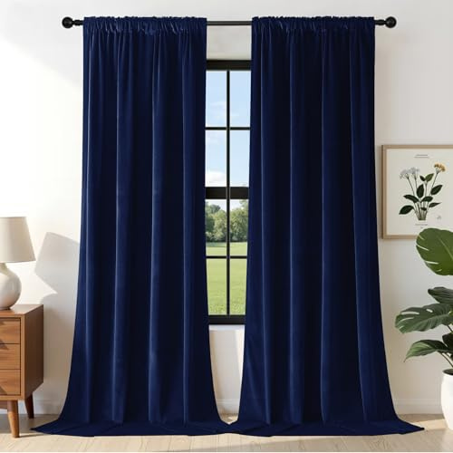 Joydeco Cortinas Salon de Terciopelo Térmicas 2 Piezas, Opacas y Aislantes, para Dormitorio Moderno (140x240cm, Azul Marino)