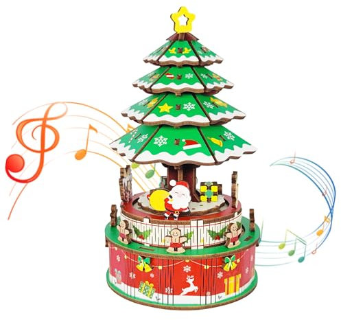 Mievayo 3D Puzzles for Adults Christmas Tree DIY Rotating Music Box Kit Mechanical Model Boys and Girls Birthday Gifts(Christmas Tree )