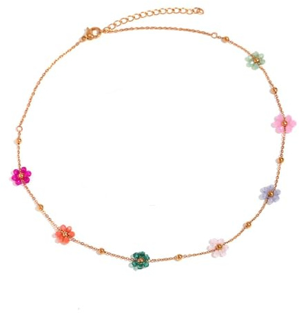 Collier ras du cou avec boules de fleurs mignonnes et perles, colliers réglables en acrylique coloré, bijoux plaqués or 18 carats pour femmes et filles