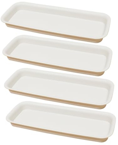 TINEASUR Lot de 4 Soucoupes Rectangulaires Beige 34x14 Cm pour Plantes D'intérieur, Bac D'humidité Anti-Fuite pour Pots de Fleurs, Plateau de Jardinage Pratique et Solide