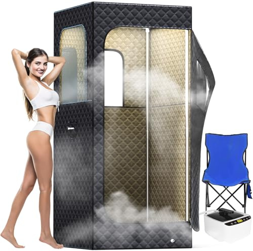 Adamson Sauna Portatil - Sauna Vapor 2.6L 1000W + Masajeador de pies & Alfombra antideslizante + Silla + Control remoto - Negro