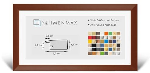 RahmenMax® Toskana Bilderrahmen Bildmaß 38x98 cm zum Aufhängen/Maßanfertigung möglich/MDF Posterrahmen in Kirschbaum Dekor mit Acrylglas klar/Puzzle Rahmen