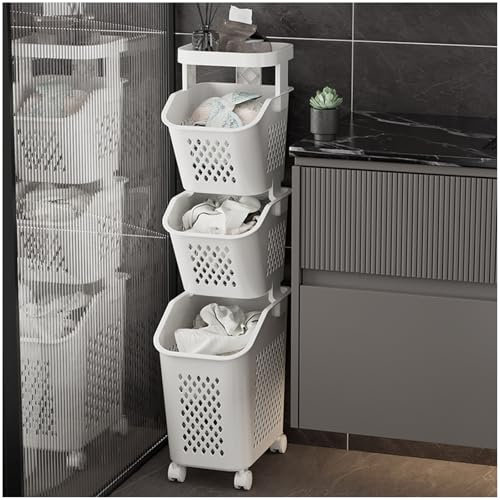 Panier à linge à plusieurs niveaux avec chariot à roulettes pour salle de bain et rangement à 3/4 niveaux pour vêtements, serviettes, vêtements et jouets, support de rangement sur pied (99,2 cm)