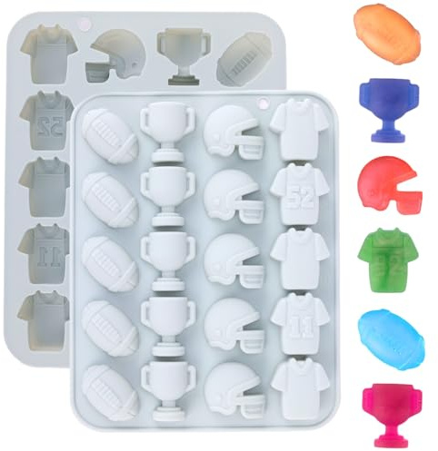 2pcs Football Rugby Chocolate Mold, 7.76x6.14 Inch Sports Baking Mold Silicone Baking Mold Helmets Footballs Trophies Uniforms Football Candy Mold Cake Decoration Mold for Dessert Making