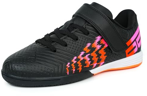 JABASIC Barn futsal inomhus fotbollsskor pojkar flickor fotboll hallsneakers, Svart orange, 32 EU