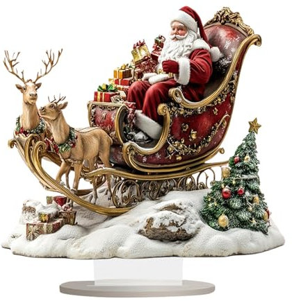 Rentier Schlitten Santa - 2D Acryl Santa Schlitten Rentier Figur | Langlebige Santa Rentier Statue | Santa Hirsch Schlitten Statue zum Dekorieren von Schreibtischen, Theken und Regalen