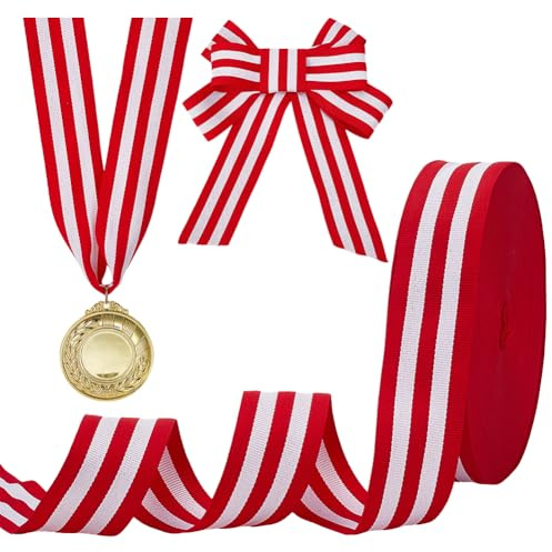 PH PandaHall 4cm Nastro a Righe Largo, Nastro Grosgrain Da 45.7 m, Nastro Rosso Bianco A Forma di Bastoncino di Zucchero, Tessuto per Artigianato, Confezioni, Cucito, Decorazioni per Feste Matrimoni