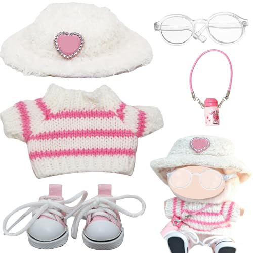 5 Pezzi Vestiti per Bambole, Accessori per 17 cm Bambole in Peluche con Cappello Occhiali Scarpe Bottiglia d'acqua Regalo per Bambini Ragazzi e Ragazze (Non Bambole)