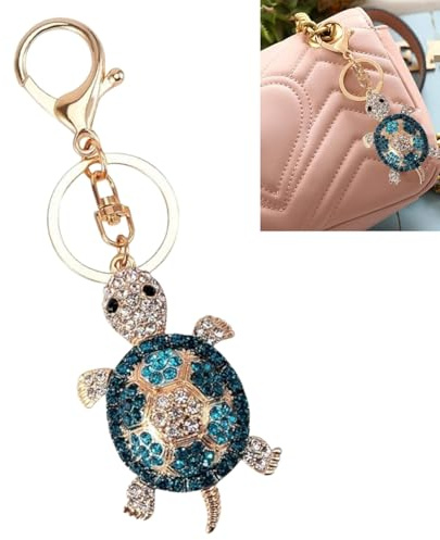 LiJuanWang Tortue Porteclés Clés,Tortue de Mer Strass Bleu Brillant de Voiture Pendentif,Accessoires de Voiture,Accessoire Décoratif pour Sac,pour Femme Cadeau