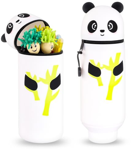 Necdeol Kawaii Federmäppchen, 2-in-1 Weiche Silikontasche, Stand Up Federmäppchen, Panda für Schule Home Office Supplies