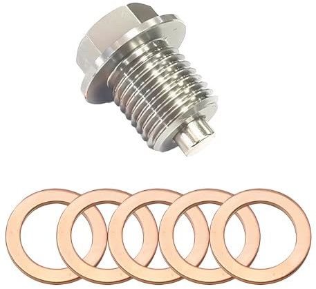 LEMLIN Vite di scarico dell'olio magnetica M14 x 1,5, vite di scarico dell'olio con anello di tenuta, guarnizione magnetica, dado di scarico per vasca dell'olio, in acciaio inox con 5 guarnizioni