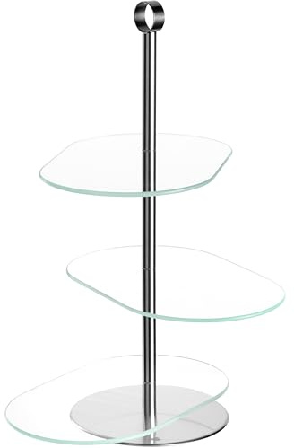 LEONARDO HOME CENA Etagere • 1 Stück • Moderne Glasetagere • für Kuchen und Häppchen • elegante Etagere • für Brunch und Buffet • Zeitloses Design • für jede Gelegenheit • Höhe 39 cm • silber • 025364