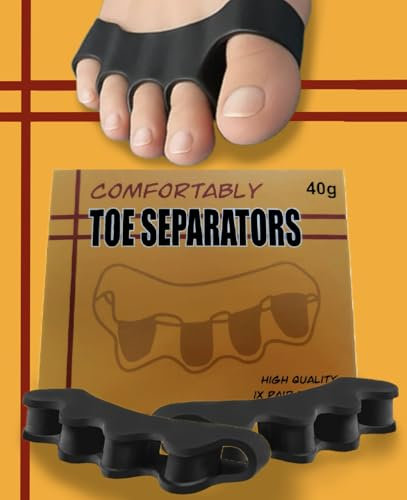 Separatori per dita dei piedi confortevoli, 1 paio, distanziatori in silicone di qualità + comfort per dita sovrapposte, riallineamento del piede, distanziatori per dita dei piedi (nero, taglia unica)