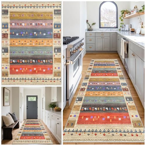 Tehocwiz 40 x 60 cm Alfombra de Pasillo Larga Antideslizante Vintage Alfombra de Corredor Antideslizante Alfombra Cocina Lavable para Entrada, Puerta, Cocina, Lavanderia, Pasillo