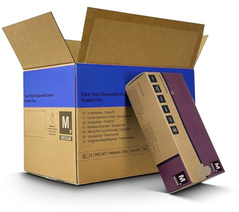 RE-GEN Clear Vinyl Powder Latex Free Multipurpose Disposable Gloves | 100 Gloves/Per Box (10 Boxes/Full Case | Clear, Medium)