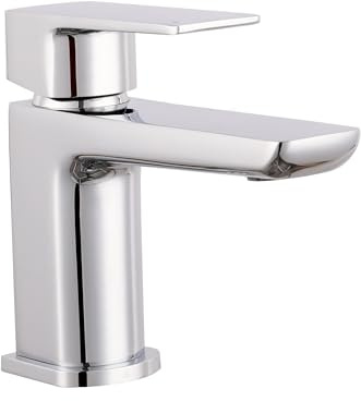 VeeBath Lagoon - Miscelatore per lavabo quadrato morbido con scarico pop-up, finitura cromata moderna, comando a leva singola, ingresso BSP G1/2, rubinetti da bagno a ponte, rubinetti per vasca e