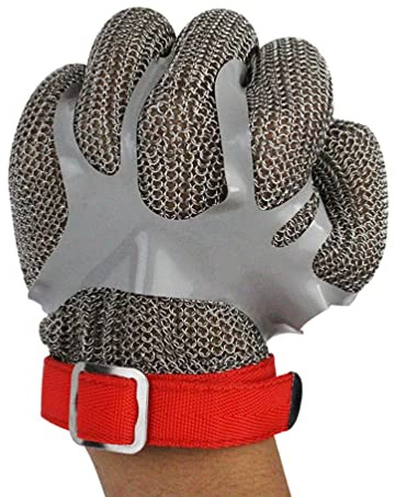 Guantes Anticortes, Guantes Resistentes a Cortes de Acero Inoxidable de Nivel 9 con Armadura de Cadena Protectora de Seguridad para Trabajo con Broche Ajustable