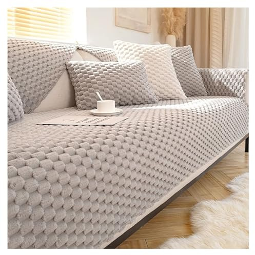 Sofa Überzug Weiche Plüsch Sofabezug: Couch Überzug mit Rutschfester Unterlage Waschbarer Möbelschutz für Wohnzimmer für U Form L Form Sektionssofa(Grau,90 * 90cm)