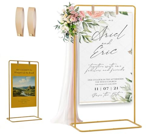 Guguzayth Wedding Welcome Sign Stand 180cm, Yellow,Close to Gold Metal Arch Backdrop Stand, Adjustable Square Display Frame for Wedding Ceremony, Party, Balloon, Floral & Event Decoration