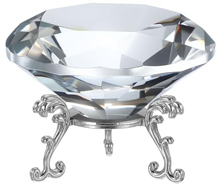 PATIKIL Diamant Kristall Briefbeschwerer 80mm / 3.15 Kristall Briefbeschwerer Briefbeschwerer Mit Silberner 19 Metall Basis Für Zuhause Büro Schreibtisch Dekoration Deko Klar