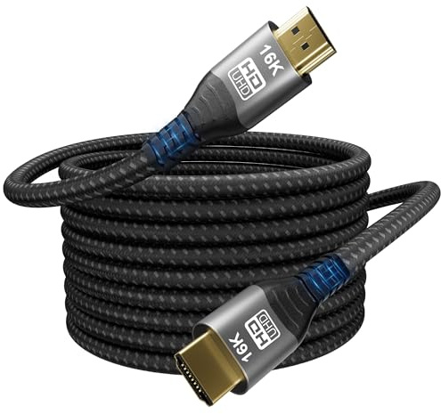 CAKOBLE Câble HDMI 5m, Câble HDMI 2.2 96Gbps Ultra-High-Speed, 16K,12K,8K,4K@240Hz@480Hz, pour câble hdmi 2.1 eARC, HDR10+, Dolby Atmos/Vision, HDCP 2.2 2.3, pour PS5, Xbox, Soundbar, Fire TV, HDTV