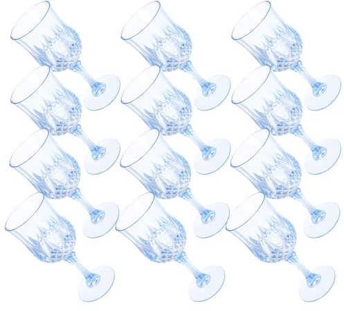 SUPVOX Copas de Vino de Plástico Vintage Reutilizables, Juego de 12 Copas Diseño Transparente Azul, Irrompibles y Ligeras para Bodas, Recepciones y Fiestas al Aire Libre