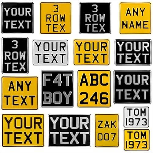 Novelty Pressed 3D Alluminum Number Plate for Motorcycle & Motorbike – Metal Show Plate – White, Yellow or Black – Multiple 5x7 6.5x6.5 7x5 7.5x6 7x7 8x7 9x7 11x8 12x6 12x8 13x7