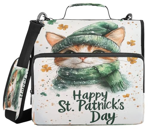 Cat St - Carpeta de 3 anillos con bolsillos adicionales con correa para el hombro, fácil de llevar, bolsa de almacenamiento de documentos para oficina y escuela