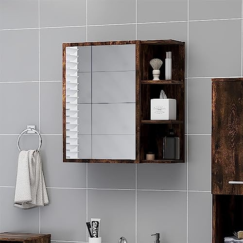 Lumanois Armario con Espejo baño Madera Roble Ahumado 62,5x20,5x64 cm,Mobiliario,Armarios y Almacenamiento,Tocadores,Tocadores de baño,14.7kg-826351