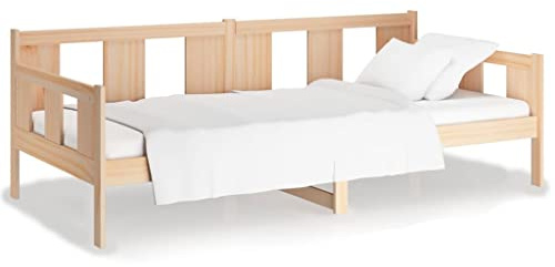 Qnhdfrt Tagesbett 80x200 cm aus massivem Kiefernholz, multifunktionales Bettgestell mit Lattenrost, rustikales Schlafsofa für Gäste- und Schlafzimmer, Naturholz unbehandelt, Einzelbett