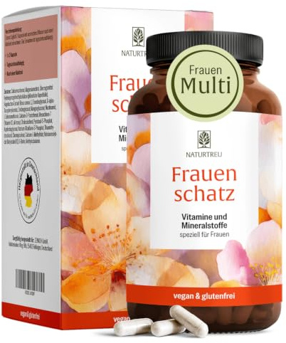 NATURTREU® Multivitamin & Mineralstoffe für Frauen - Vitamine für Frauen | ohne Zuckerzusatz, 120 Kapseln für 60 Tage sorglose Rundumversorgung, jodfrei & vegan
