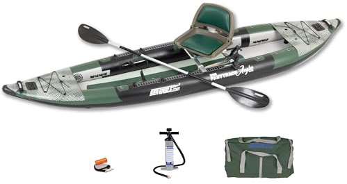 385FTA Fasttrack Angler 1–2-Person Inflatable Kayak Green Fishing Kayak-Rigid Keel, Rugged, Drop Stitch Floor w/Seat(s), Paddle(s), Pump & Bag (385FTA Fasttrack Angerl Swivel Seat Fishing Rig Kayak)