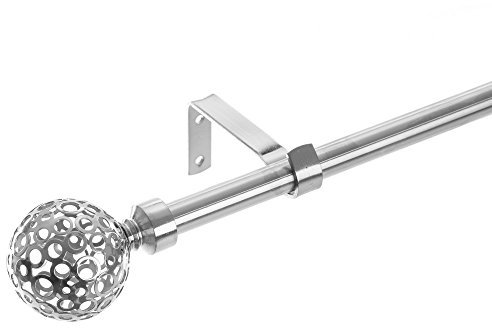 Set de barra de cortina extensible de 160 a 300 cm, 2 escuadras y 2 terminales cromo de metal