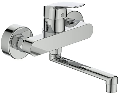 Ideal Standard – Ceraflex Einhebel-Wand-Waschtischarmatur, Aufputz, Ausladung 160 mm, verstellbare S-Anschlüsse, Wassersparende CLICK-Kartusche, Chrom