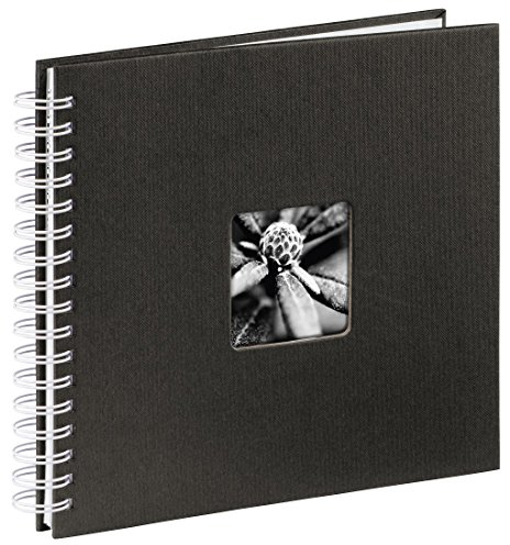 Hama Fotoalbum 28x24 cm (Spiral-Album mit 50 weißen Seiten, Fotobuch mit Pergamin-Trennblättern, Album zum Einkleben und Selbstgestalten) schwarz