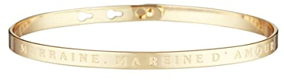 Mes-bijoux.fr Armreif mit Aufschrift, Messing, vergoldet, „Marraine, ma reine d‘amour“ („Patin, meine Königin der Liebe“)