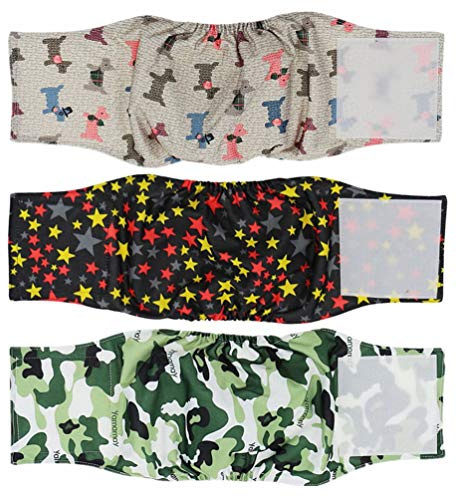 Hanyi 3 Stück Waschbare & Wiederverwendbare Hundewindeln Physiologische Hosen Bauchband für Männliche Hunde (L(Taillenumfang:45-54cm))