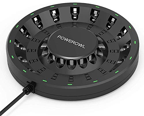 POWEROWL 16 Bay AA AAA Battery Charger (Updated, High Speed Charging) with Smart LED Light and Plug, for NIMH NICD Rechargeable Batteries and More