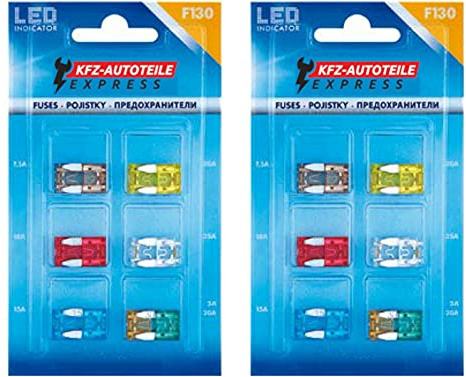 LED-Status Mini KFZ Auto Sicherungen Flachsicherungen, TFNL0, Set, 3A 5A 7,5A 10A 15A 20A 25A 30A, Stromstärke:Set 24 verschiedene